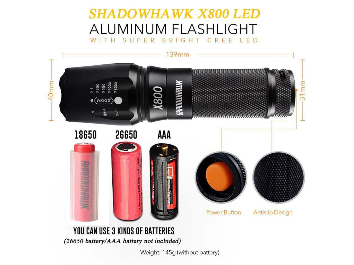 Super bright 80000lm USB Rechargeable Flashlight Shadowhawk