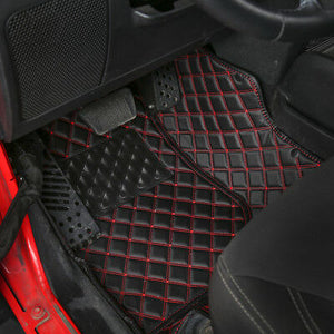 Premium Red Accent Leather Floor Mats
